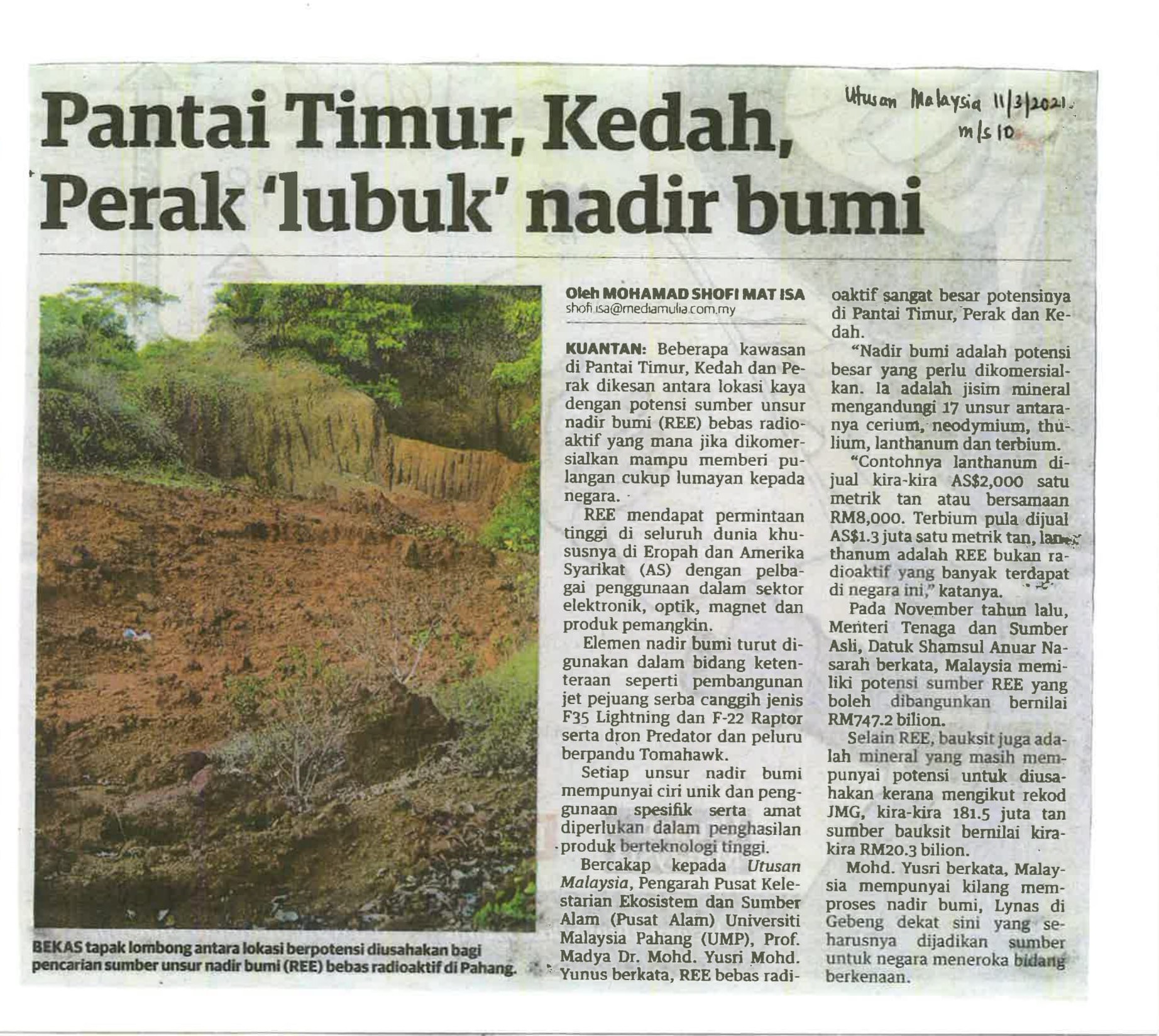 Pantai Timur, Kedah, Perak 'Lubuk' Nadir Bumi